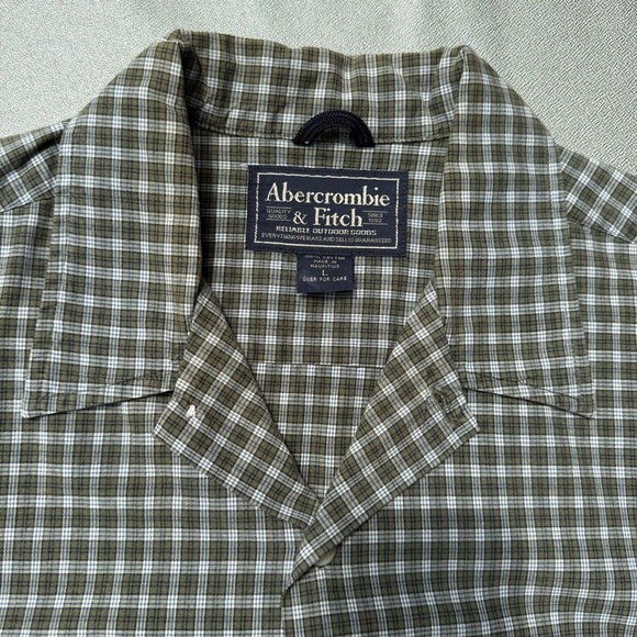 Abercrombie & Fitch Short Sleeve Shirt Men’s Button Up Green Plaid Cotton Large - Picture 2 of 6